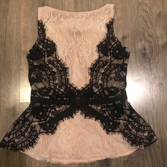 Petite Champagne and Black Lace Top - Picture 2 of 3